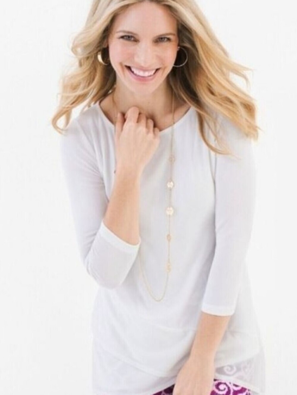 Chico's Traveler's Winter Drift White Mesh Detail Assymetrical Tunic Size 0 NWT